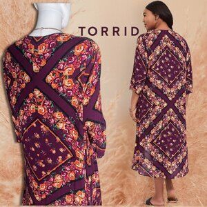 Torrid Roses Georgette Kimono Duster Size 12 - 18 Purple Orange Burgundy